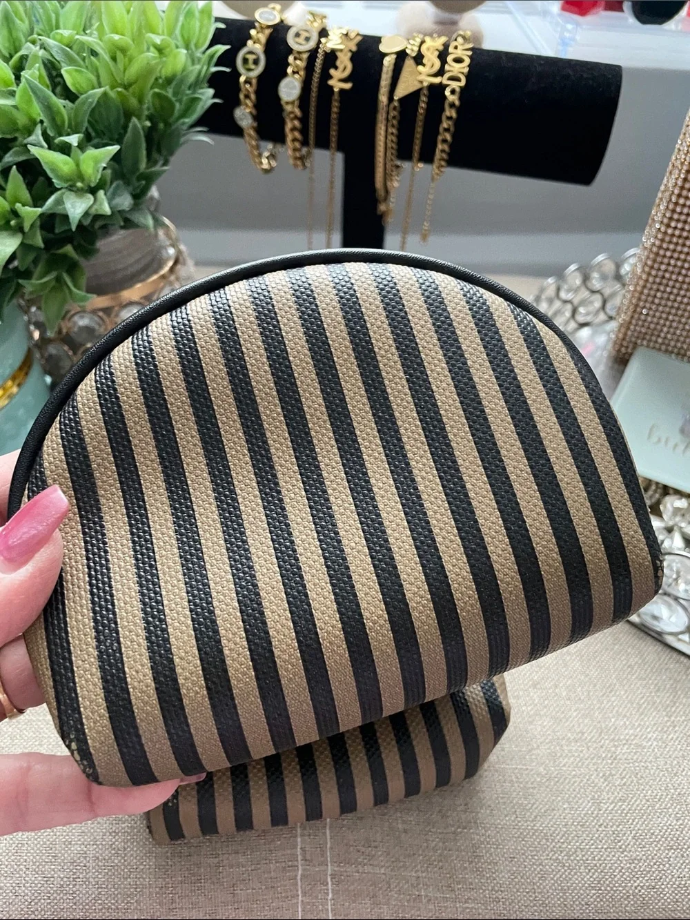 ✨🖤Striped Black & Tan Travel Pouch Set - 3 Piece🖤✨NEW